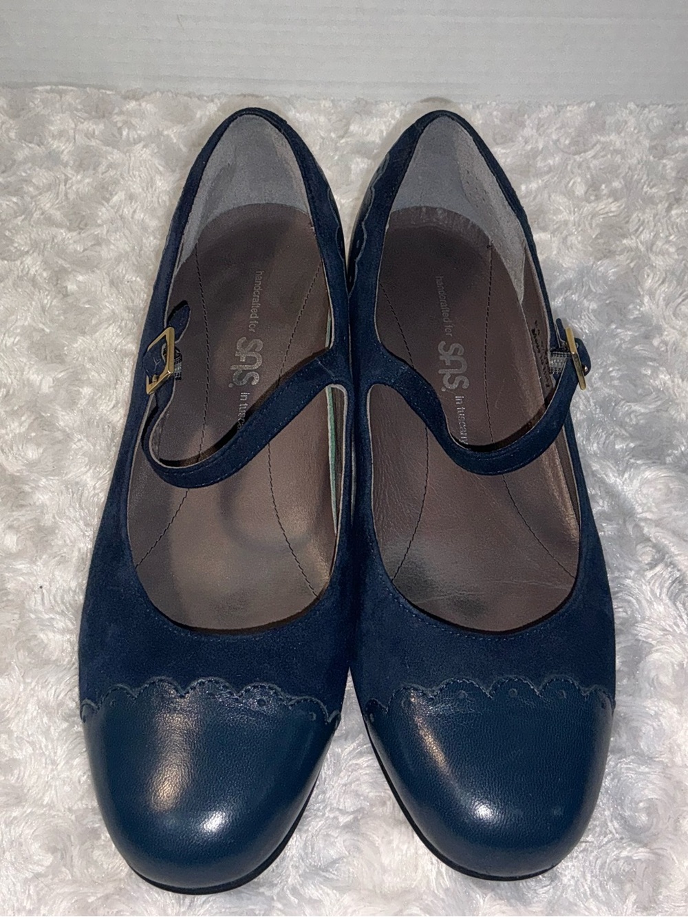 SAS Navy Mary Jane Flats with Buckle